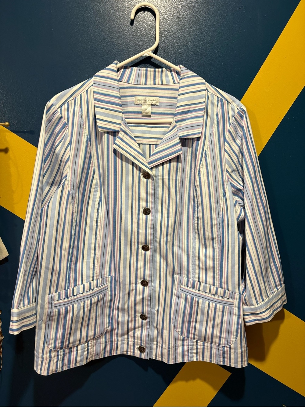 Christopher & Banks Light Blue & White Stripe Lightweight Jacket EUC